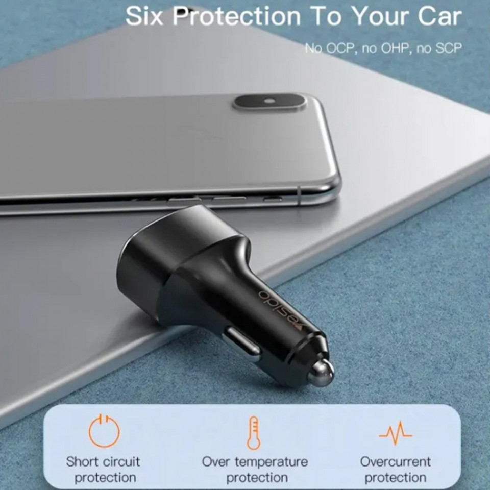 Incarcator 3x USB pentru Masina - Yesido (Y46) - Black - 3 | YEO