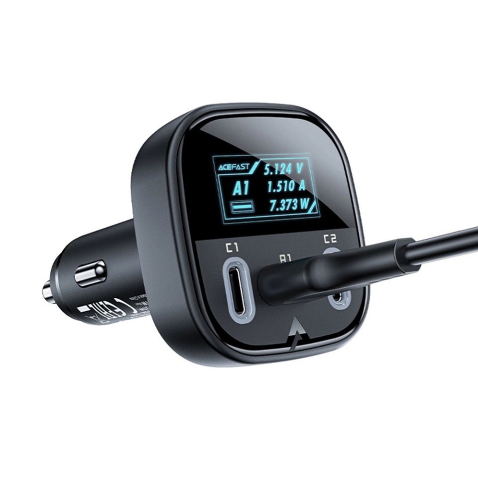 Incarcator Auto 101W, 2x Type-C + 1x USB, Fast Charging, OLED Display, Corp Metalic Zinc, Acefast B5, Negru - 3 | YEO