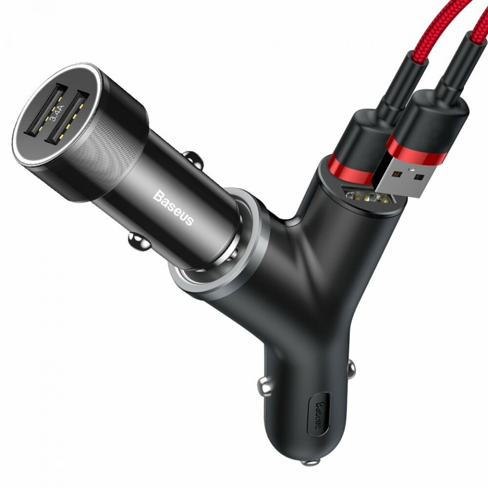 Incarcator auto 2x Usb si bricheta auto, Baseus - Negru - 3 | YEO