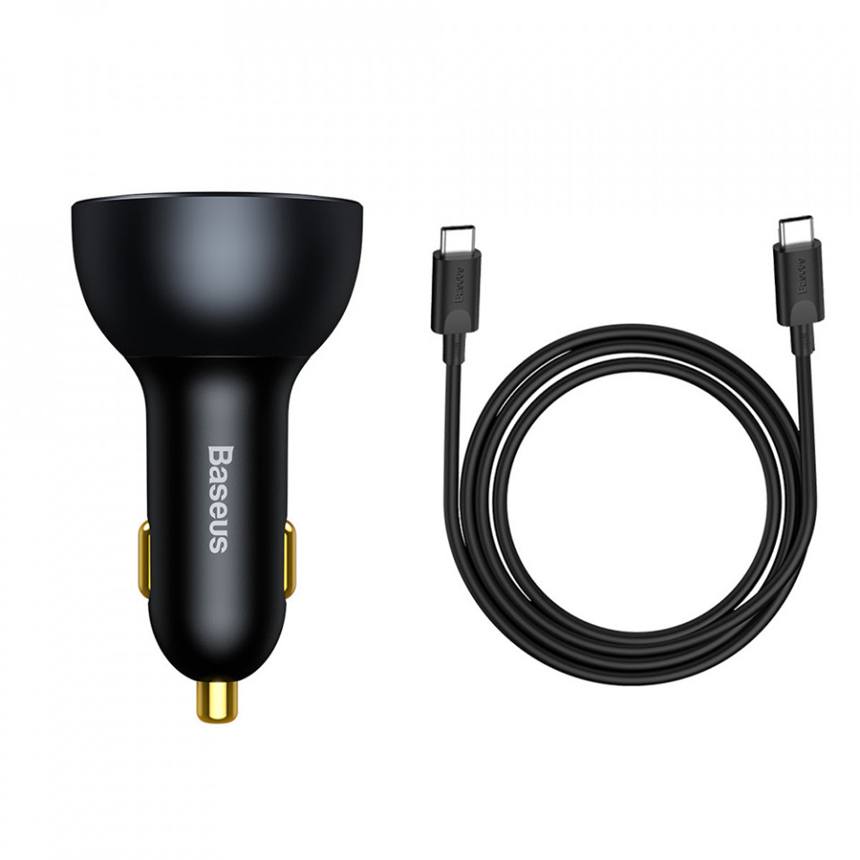 Incarcator Auto 2xType-C, USB, Cablu Type-C, Baseus (TZCCZM-0G) - Negru - 3 | YEO