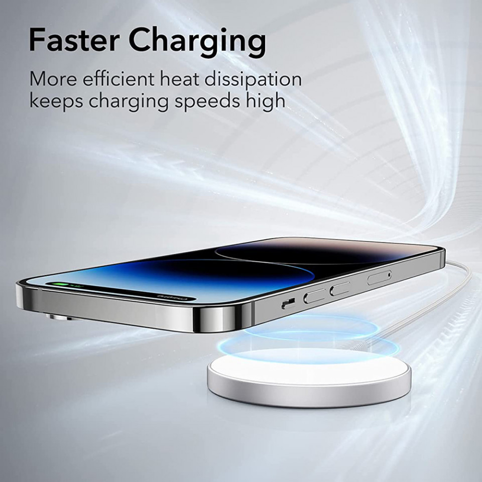 Incarcator Mini Wireless, prindere magnetica, cablu Nylon, ESR - Argintiu - 2 | YEO