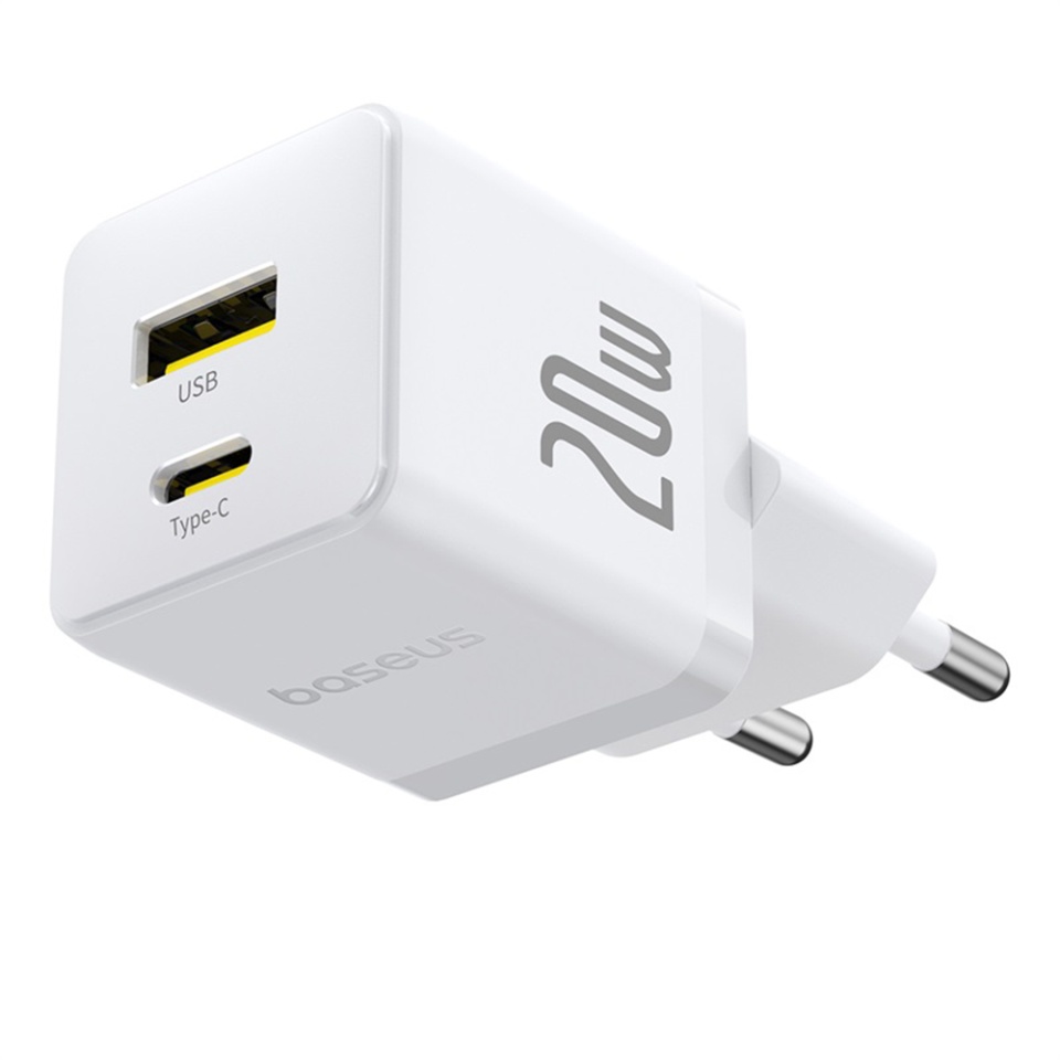 Incarcator Priza cu 2 porturi, Baseus,Type-C Cablu Inclus, 2in1, USB, USB-C, 20W, 5V/3.0A, 1m , Palm 8213, Alb - 3 | YEO