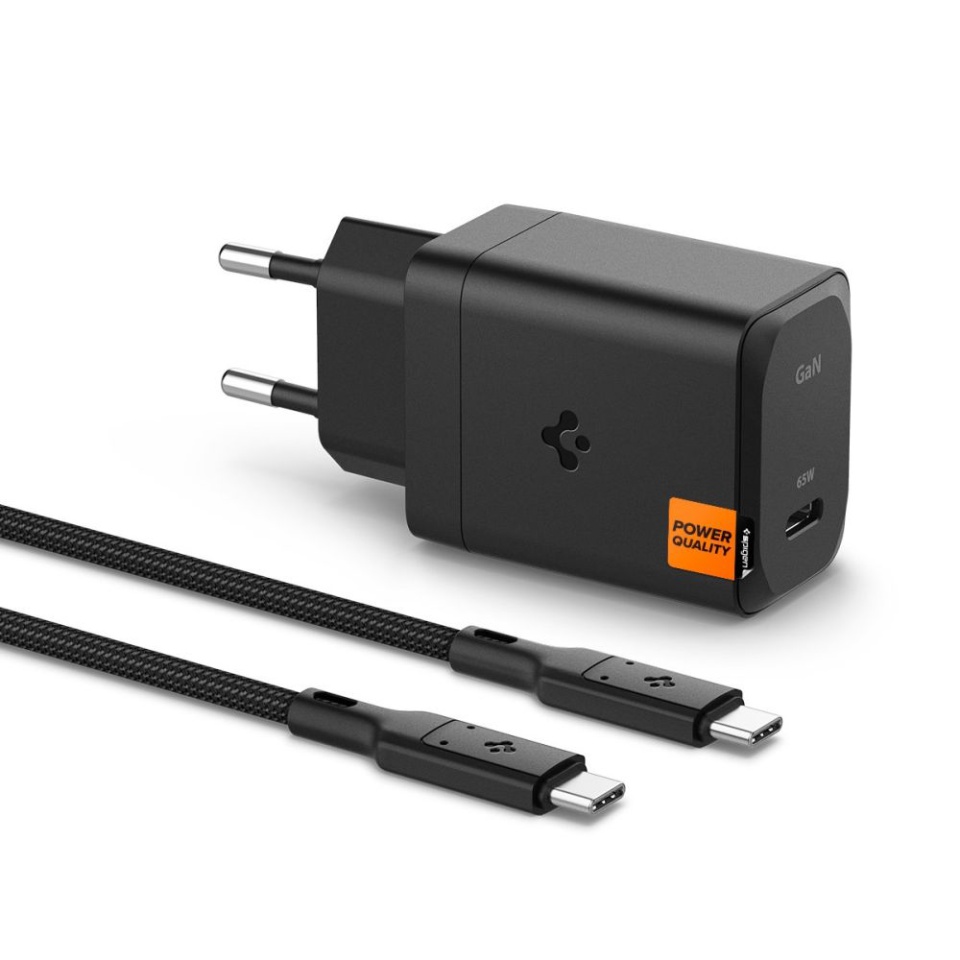 Incarcator Priza Fast Charge 65W, Cablu Inclus 2m, Type-C la Type-C, Spigen Arcstation Pro 651, Negru