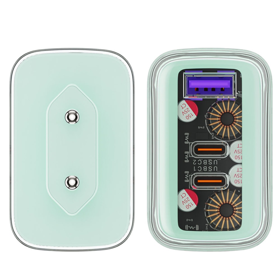 Incarcator Priza, Incarcare Rapida, AcesFast, 2x Type-C, USB, GaN, incarcare rapida PD65W, A45, Verde - 1 | YEO