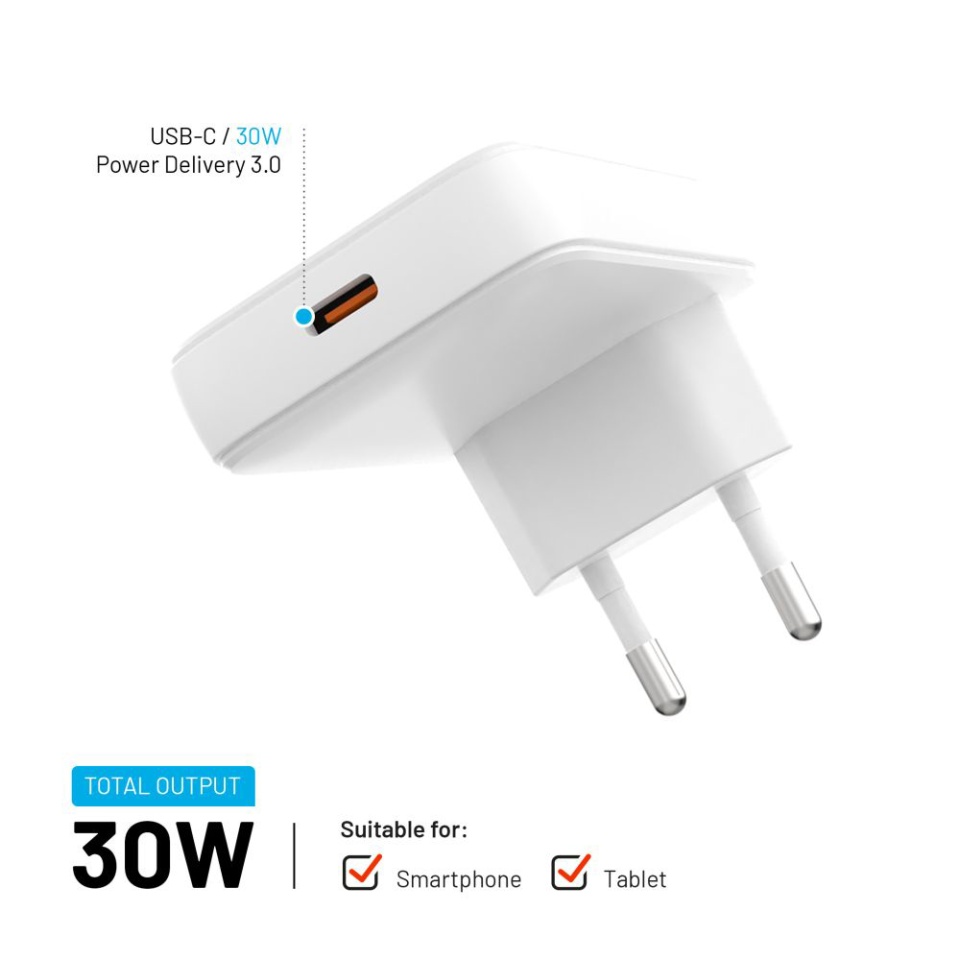 Incarcator Retea Slim 30W, USB-C, Tehnologie GaN, Fast Charging Power Delivery 3.0, Fixed FIXCG30S-C-WH, Alb - 2 | YEO
