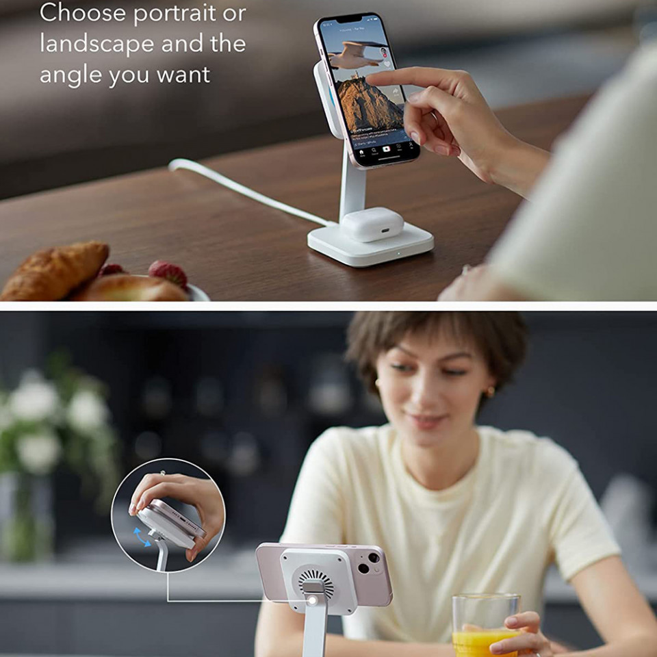 Incarcator Wireless 2in1 iPhone, AirPods, ESR HaloLock - Arctic White - 2 | YEO