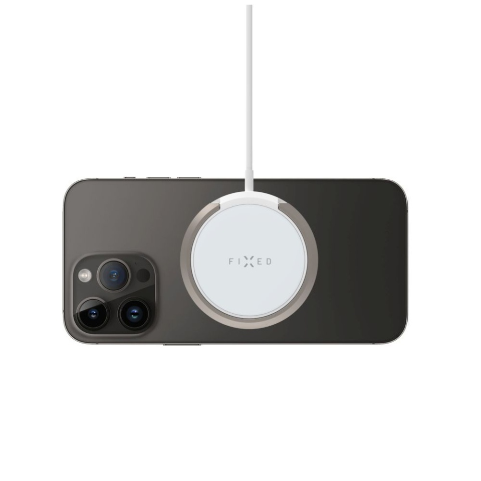 Incarcator Wireless Magnetic 15W, Compatibil MagSafe, Suport Inel Integrat, Cablu USB-C 1.2m, Fixed FIXMPAD2-WH, Alb - 1 | YEO