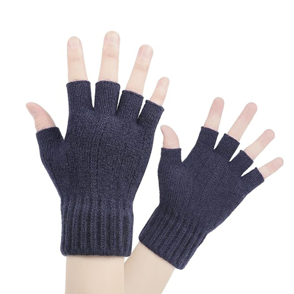 Manusi scurte, fara degete, de Dama, Captusite, Compatibile cu Ecran Tactil, SKDR ST0014 - Albastru