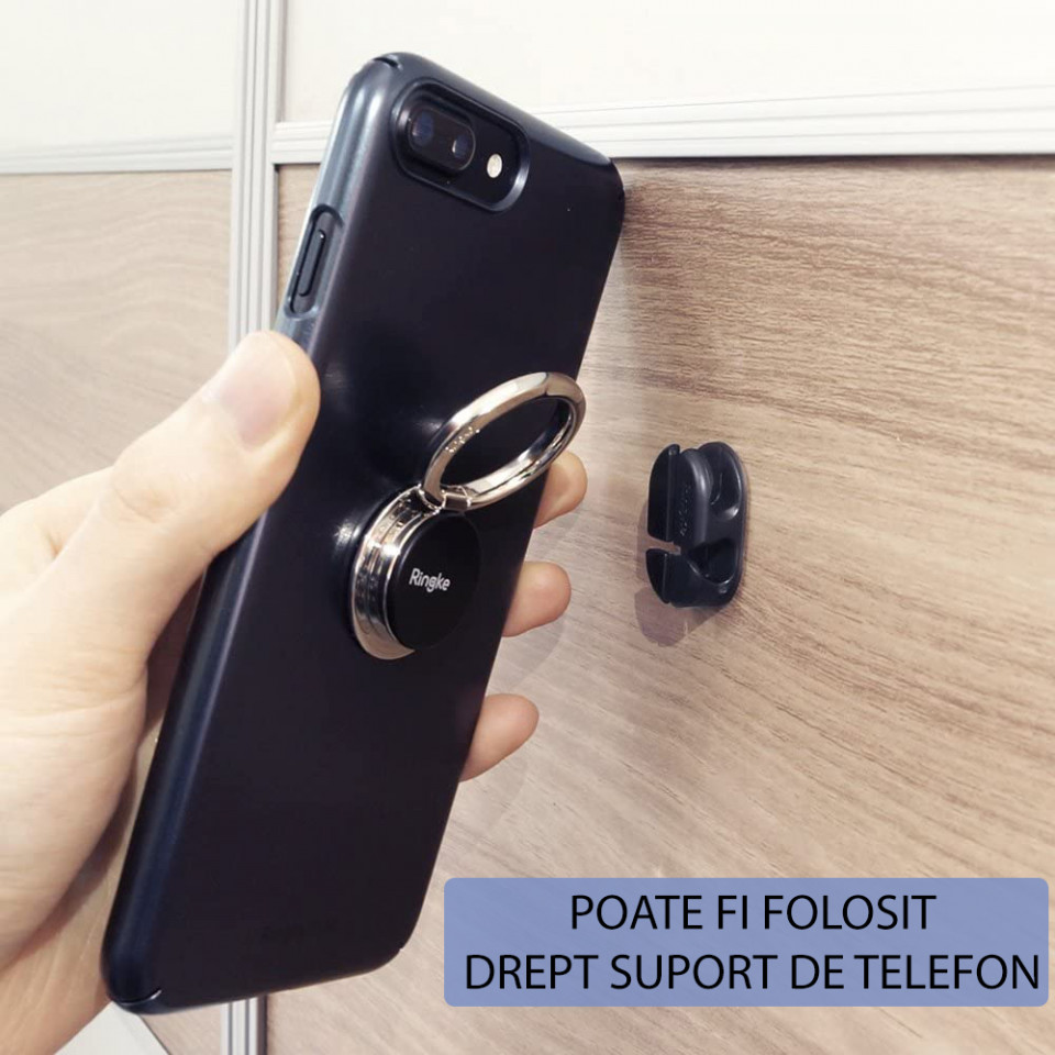 Organizator cabluri cu adeziv, Suport birou, Pachet (6x buc), Ringke - Negru - 1 | YEO