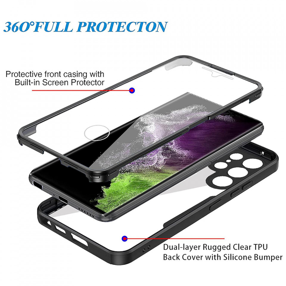 [Pachet 360°] Husa + Folie pentru Samsung Galaxy S23 Ultra, SKDR ColorShield 360° - Roz - 1 | YEO