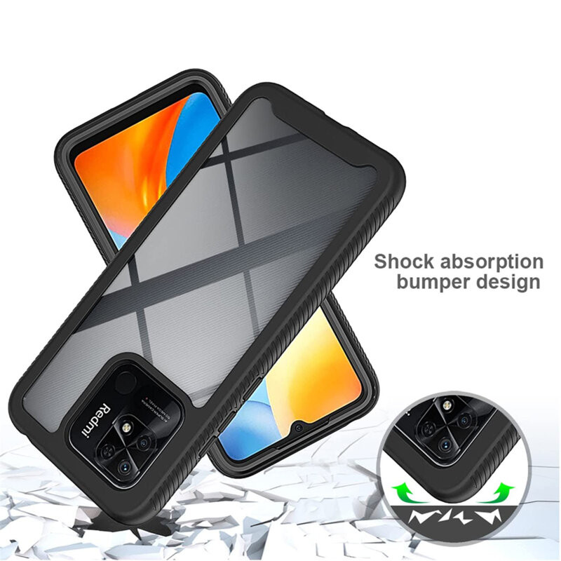 [Pachet 360°] Husa + Folie Xiaomi Redmi 10C, Techsuit Defense - Negru - 2 | YEO