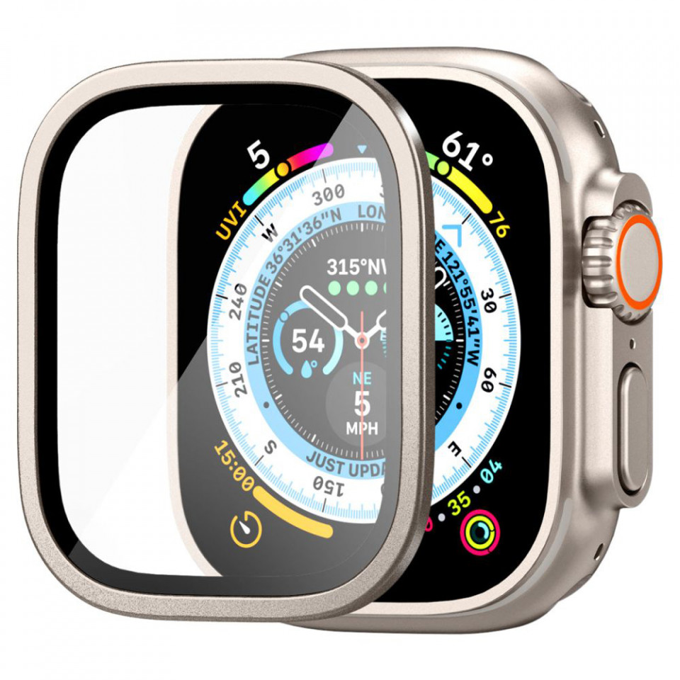 [Pachet 360°] Rama + Folie Apple Watch Ultra Glas.tR Slim Pro, Spigen - Titanium - 2 | YEO