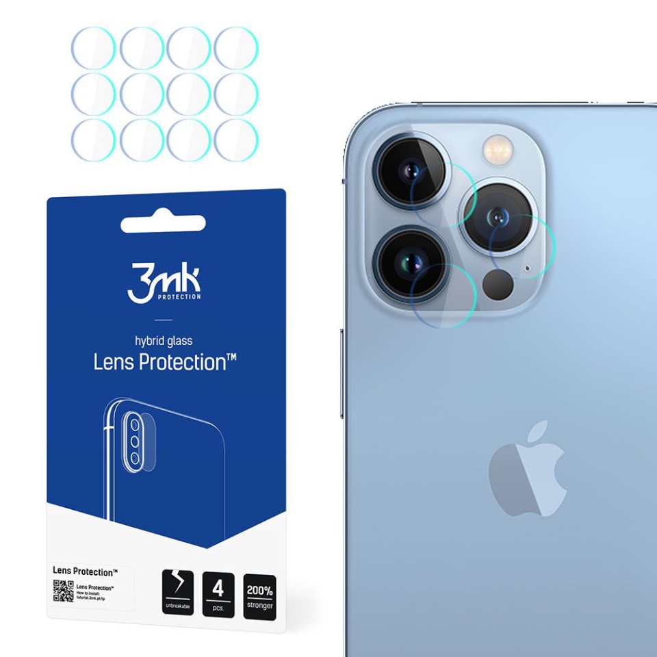 [Pachet 4x] Folie camera pentru iPhone 13 Pro Max, 3mk Lens Protection, Transparenta