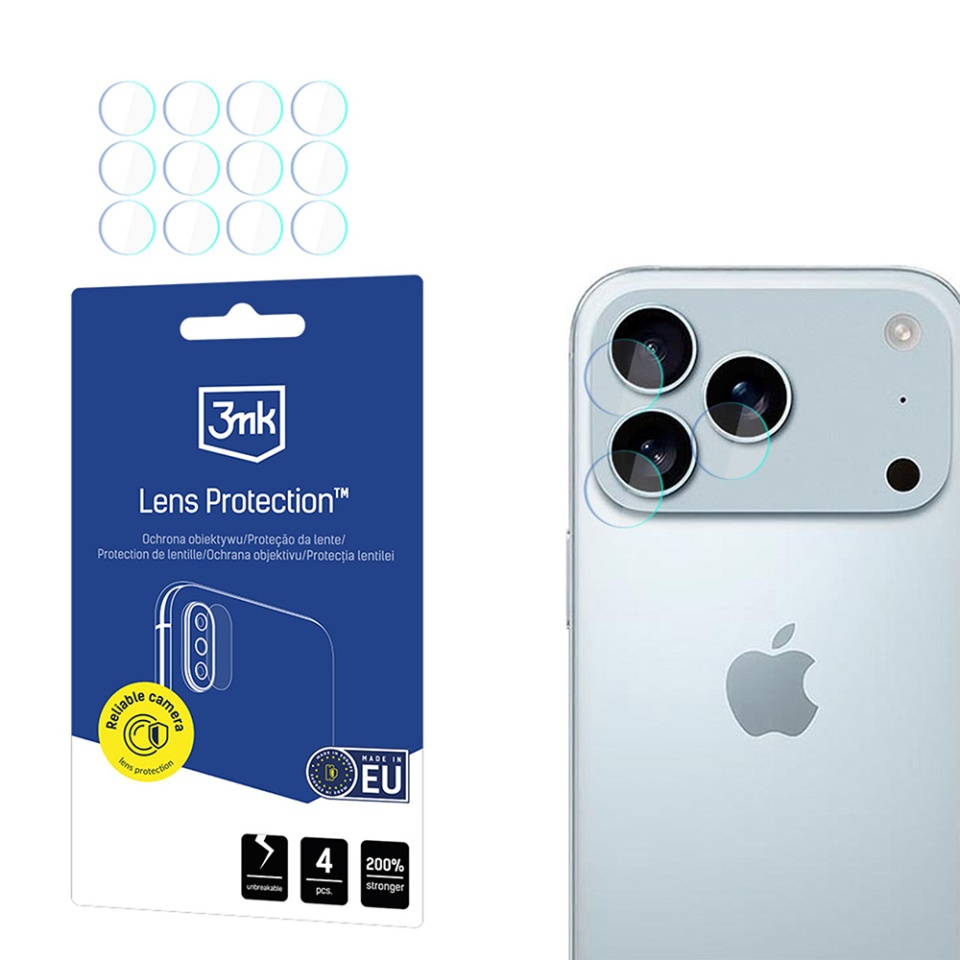 [Pachet 4x] Folie camera pentru iPhone 17 Pro Max, 3mk Lens Protection, Transparenta