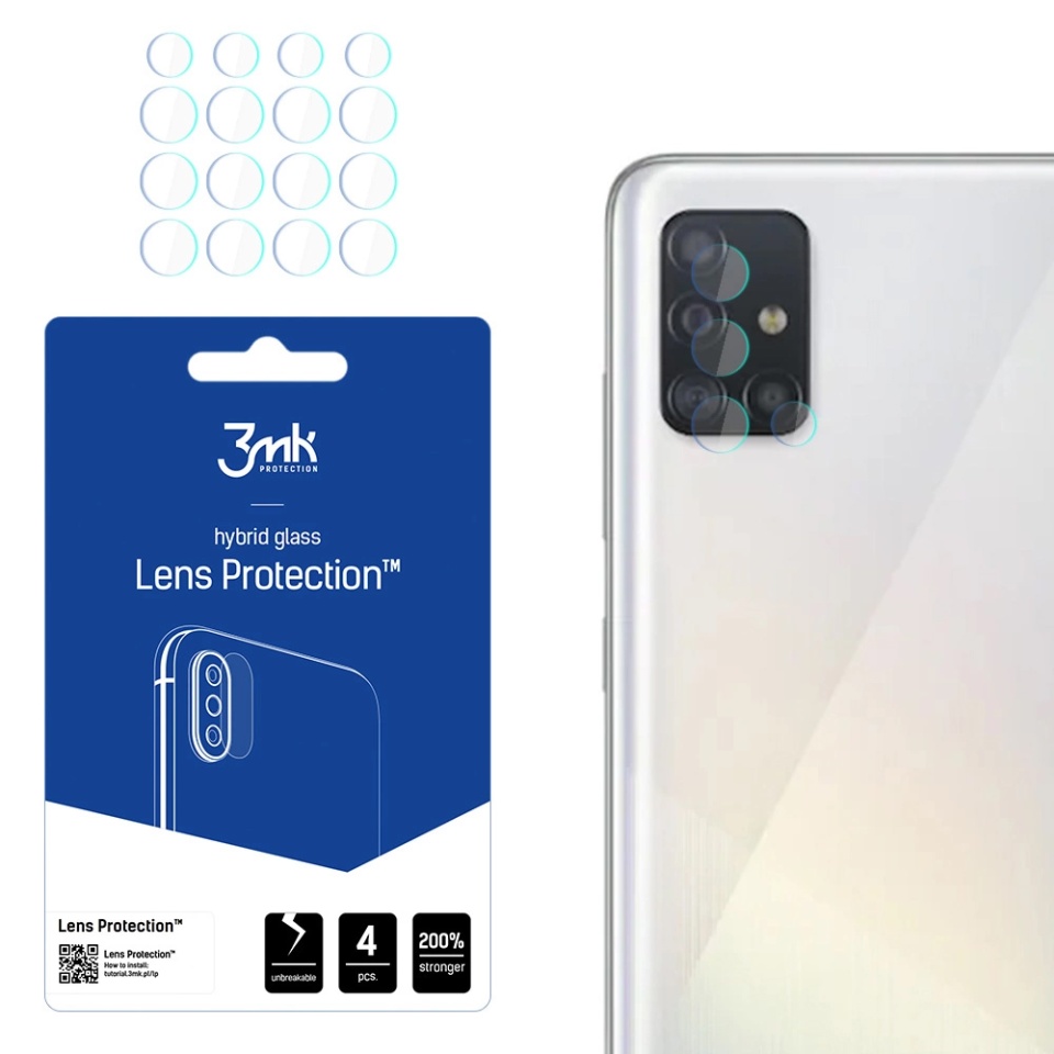 [Pachet 4x] Folie camera pentru Samsung Galaxy A52 5G / Galaxy A52 4G / Galaxy A52s 5G, 3mk Lens Protection, Transparenta