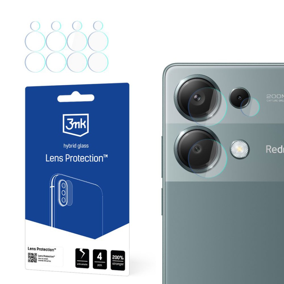 [Pachet 4x] Folie camera pentru Xiaomi Redmi Note 13 Pro 4G, 3mk Lens Protection, Transparenta