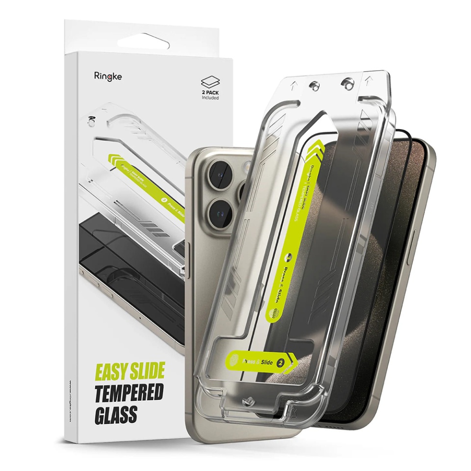 [Pachet x2] Folie sticla iPhone 16 Pro, Claritate si Protectie Maxima, Strat Oleofobic Anti-Amprenta, Ringke Easy Slide - Transparenta