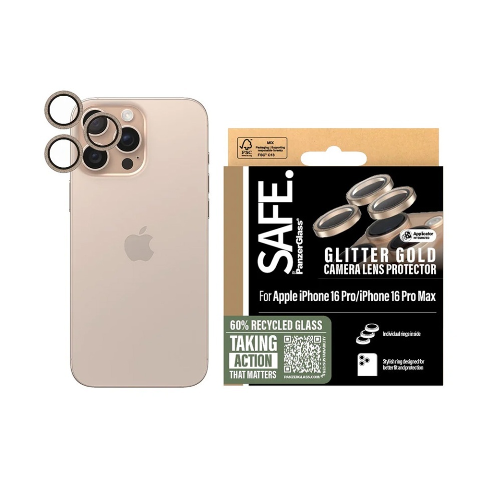 Protectie Camera pentru iPhone 16 Pro / 16 Pro Max, SAFE. PanzerGlass®, cu Separare Optica, Sticla Securizata, Anti-Zgarieturi si Anti-Reflexie, Transparent