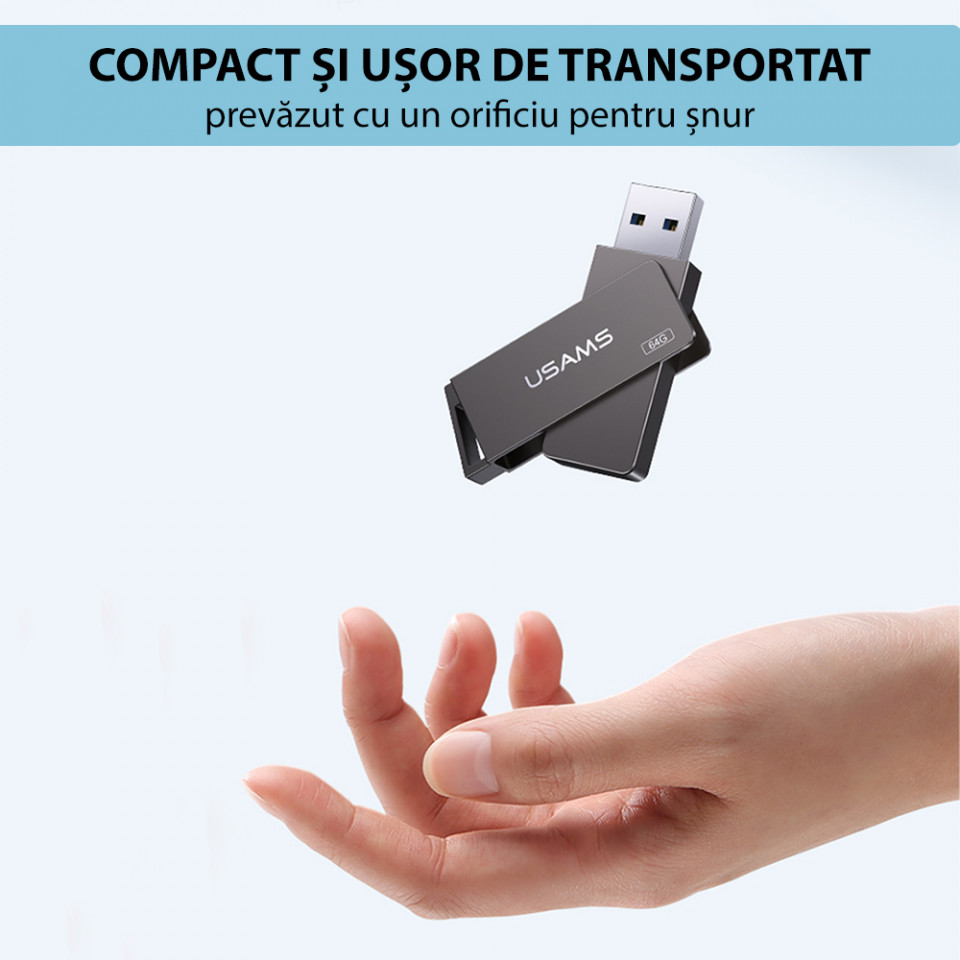 Stick Memorie rotabil USB 3.0, High Speed, 128GB, USAMS - Negru - 3 | YEO