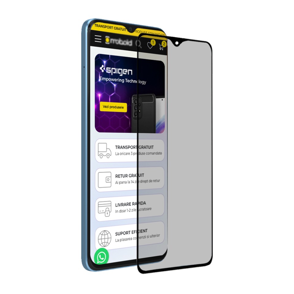 Sticla pentru Honor X6 / X8 5G / 70 Lite, Anti-spy Ultra HD, Protectie 9H, Montare Simplă, SKYDDAR 111D Privacy - Black Frame - 2 | YEO