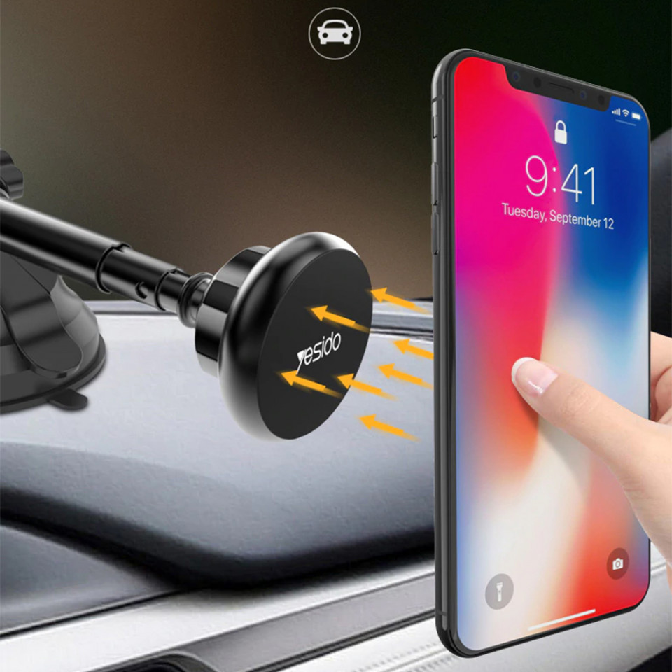 Suport Auto cu Brat Extensibil si Rotire 360°, pentru Bord / Parbriz, Yesido C41 - Negru - 1 | YEO