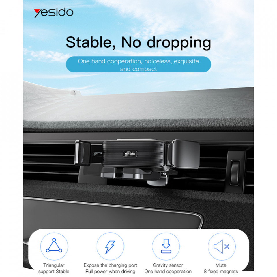 Suport Auto Grila Ventilatie - Yesido Gravity Holder - Negru - 3 | YEO