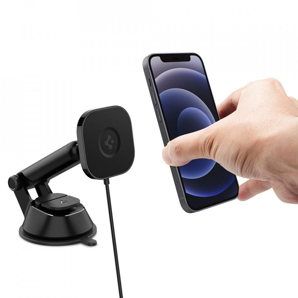Suport Auto pentru Bord / Parbriz, Incarcare Wireless, compatibil Magsafe, Spigen (ITS35W) - Negru - 3 | YEO