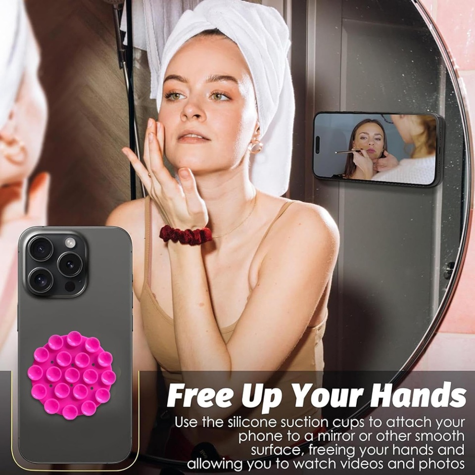 Suportul Adeziv Universal cu Ventuze, Ideal pentru Tik-Tok, Selfie și Vizionare Video, Dimensiunile 5x7cm, SKDR SplashProof SR-CUP - Negru - 2 | YEO