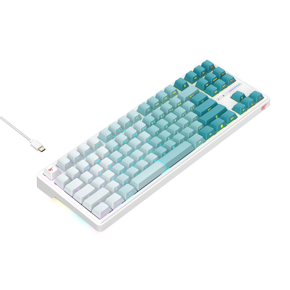 Tastatura Gaming RGB, USB-C, 200mA, Cablu 1.8m, Havit KB901, Alb/ Verde - 1 | YEO