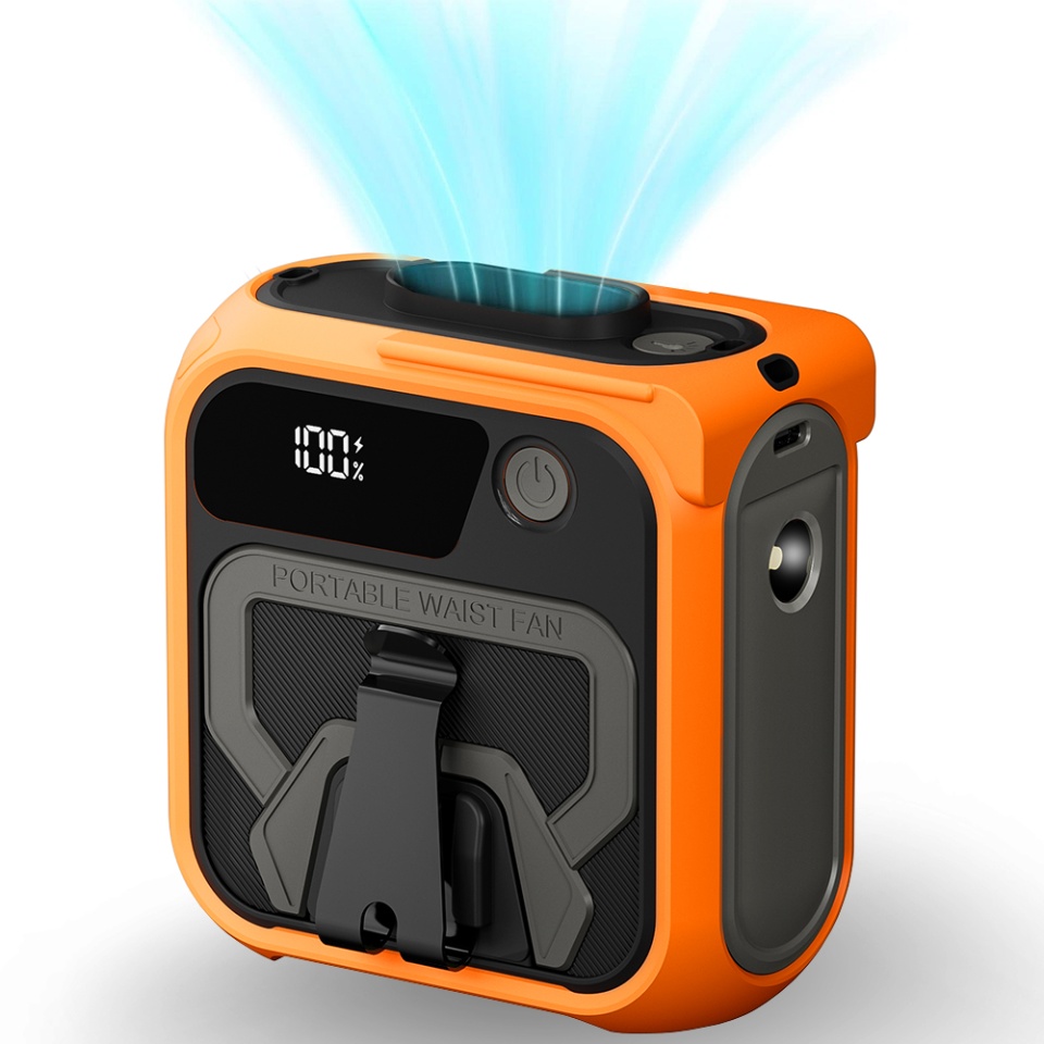 Ventilator Portabil Turbo Z13, 5 Viteze, 10000mAh, Incarcare Rapida, Suport Metalic, Lanterna si Power Bank, Portocaliu