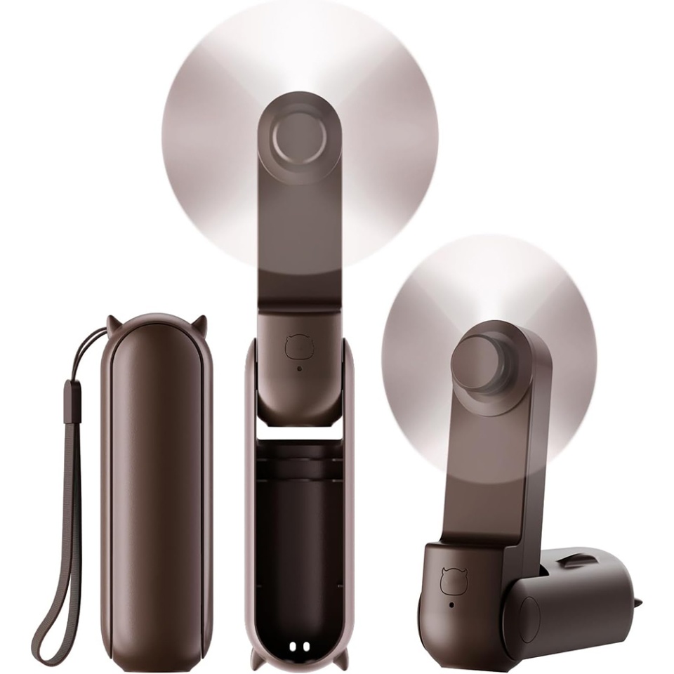 Ventilator Ultra Portabil 3 in 1, De Mână, De Birou, De Gât, 3 Trepte Viteza, Pliabil cu baterie Portabila 2000mAh, Autonomie 20h, SKDR AirMini - Maro