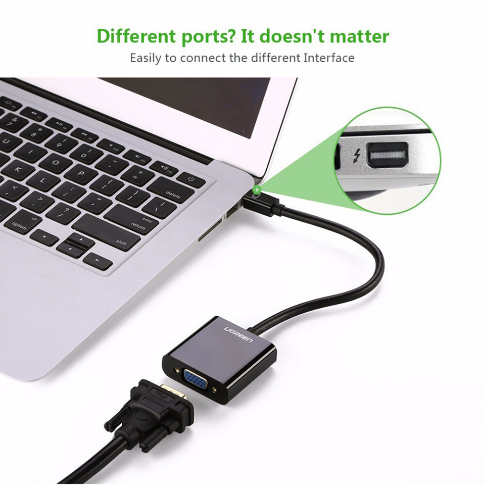 Video convertor (10459) Mini Dp la VGA Female, 1080P Support Thunderbolt 2, Ugreen - Negru - 3 | YEO
