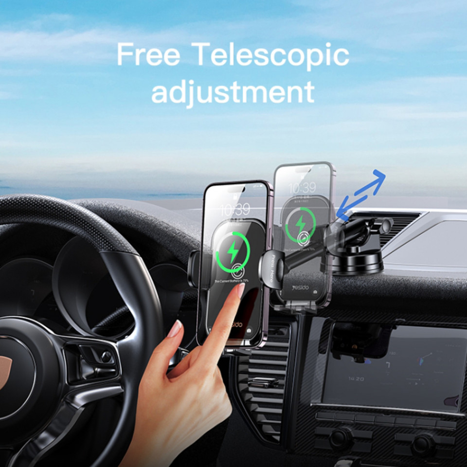 Yesido - Car Holder with Wireless Charging (C197) - for Windshield and Dashboard, 15W - Black - 3 | YEO