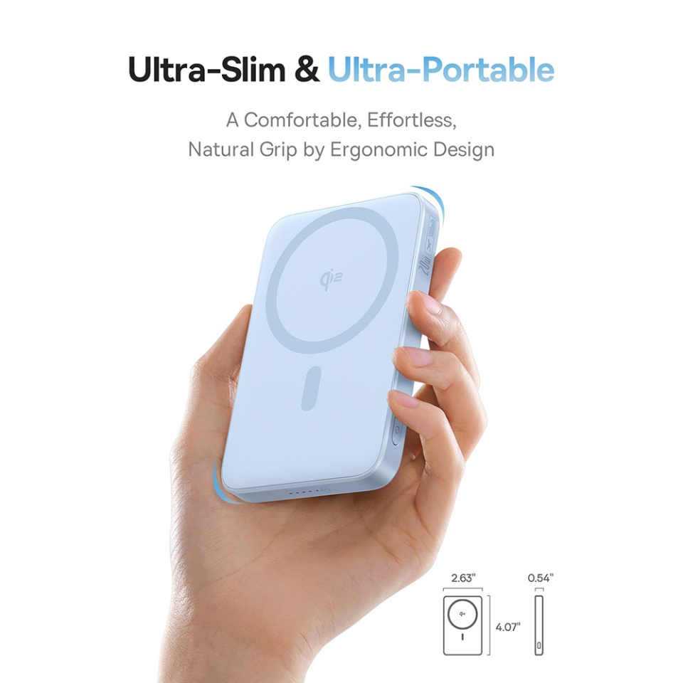 Baterie Externa, Baseus, Incarcare Rapida, Magnetic, Type-C, Qi2, Fast Charging, 20W, 5000mAh, Cablu Type-C, PicoGo, Bleu - 3 | YEO