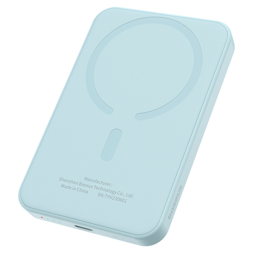 Baterie Externa, Baseus, Magnetica, Incarcare Rapida, MagSafe, USB-C, 5000mAh, 20W, Magnetic Mini, Albastru - 1 | YEO