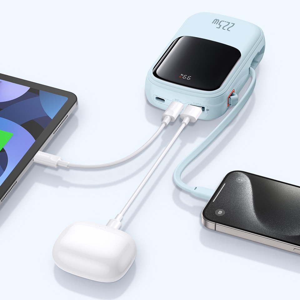 Baterie Externa cu Display Digital, Baseus, Incarcare Rapida, Type-C, USB, 20000mAh, 20W, with Cable USB-C, Lightning, 3A, Qpow Pro, Albastru - 3 | YEO