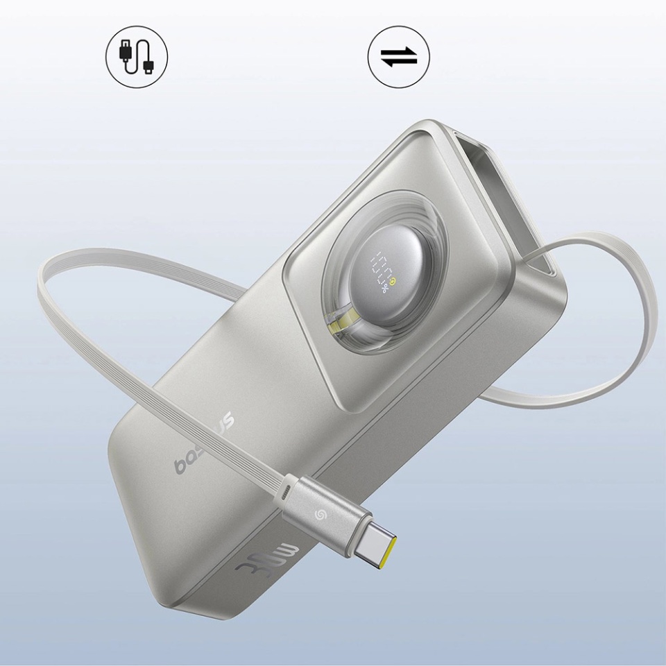 Baterie Externa Free2Pull Baseus, 10000mAh, cablu USB-C retractabil, 30W, Gri - 3 | YEO