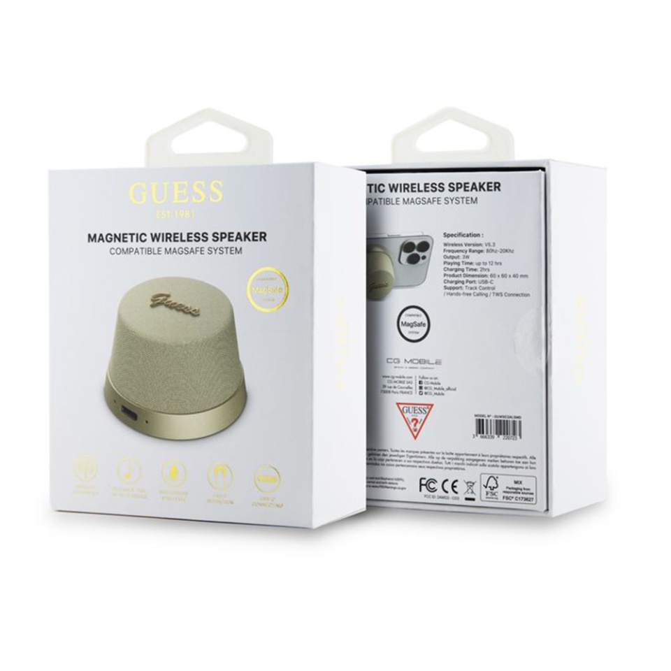 Boxa Portabila GUESS Magnetic Script (GUWSC3ALSMK), Bluetooth 5.3, autonomie 12h, Auriu, 60x60x40mm - 2 | YEO