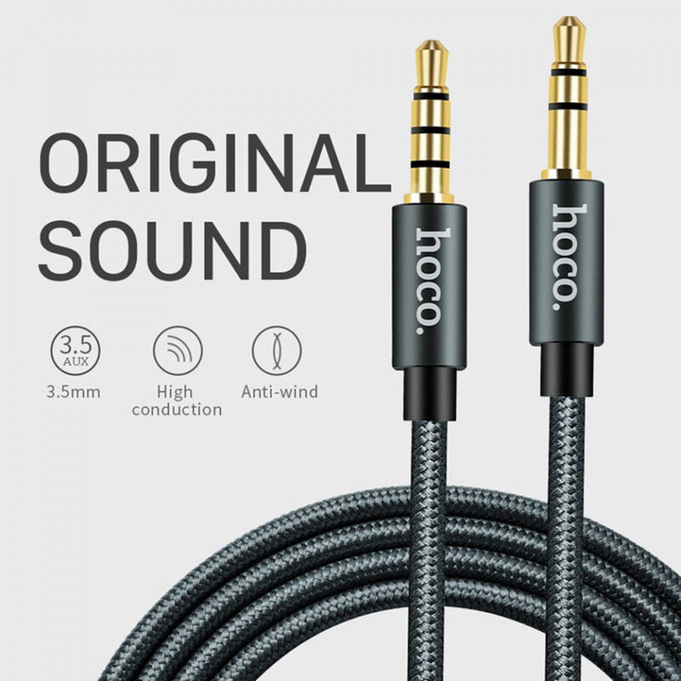 Cablu adaptor audio (UPA19), Jack 3.5mm to Jack 3.5mm, 2m, HOCO - Negru - 2 | YEO