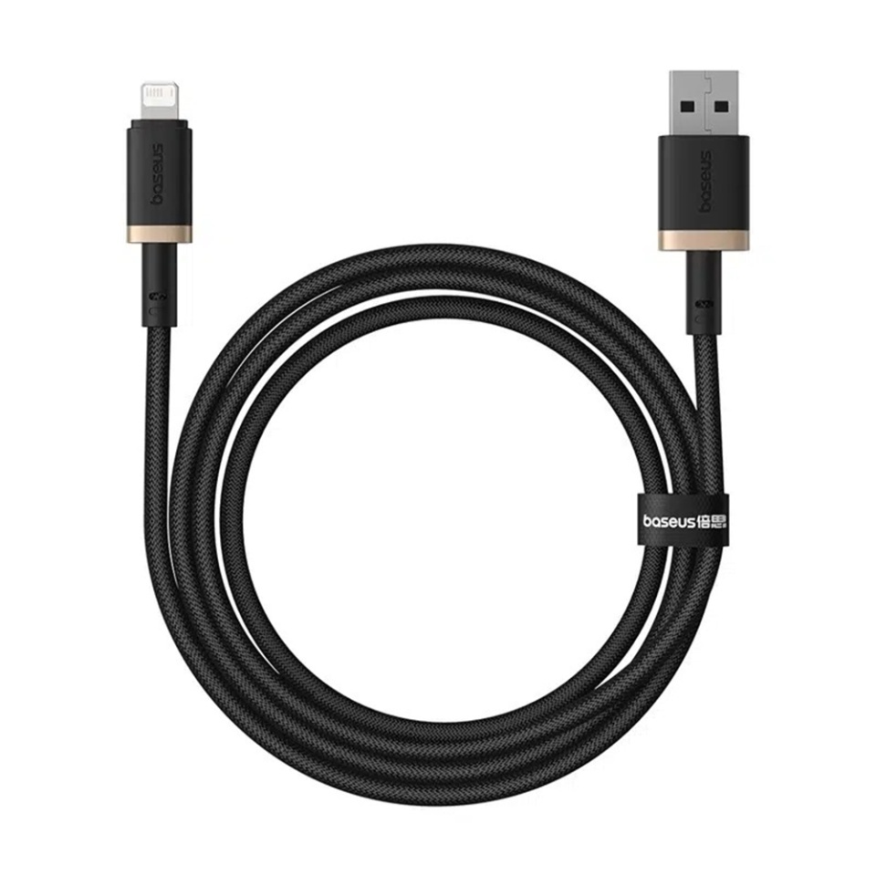 Cablu de data USB la LIghtning, 2.4A, Fast Charge, 480Mbps, 1m, Naylon Rezistent, Baseus Dura Series, Auriu Negru