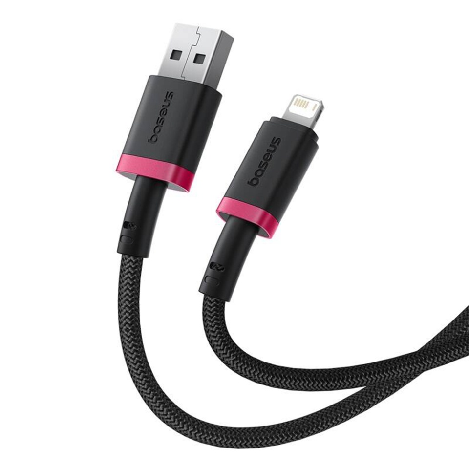 Cablu de data USB la LIghtning, 2.4A, Fast Charge, 480Mbps, 2m, Naylon Rezistent, Baseus Dura Series, Rosu Negru - 3 | YEO