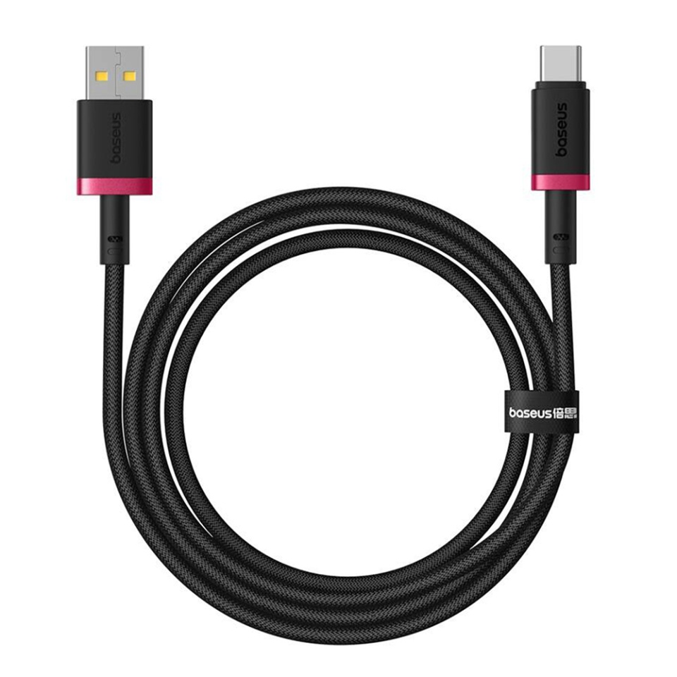 Cablu de data USB la Type-C, PD 60W, 2.4A, Fast Charge, 480Mbps, 2m, Naylon Rezistent, Baseus Dura Series, Rosu Negru