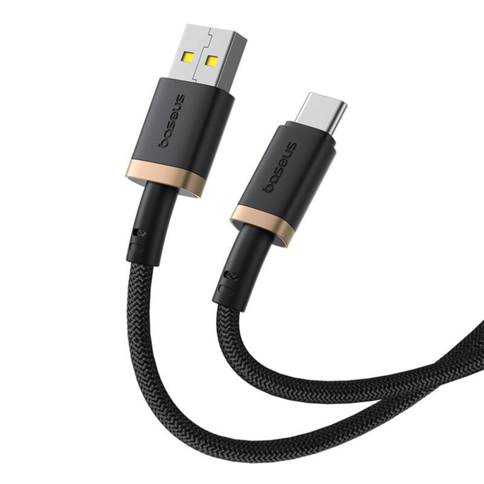 Cablu de data USB la Type-C, PD 60W, 2.4A, Fast Charge, 480Mbps, 2m, Naylon Rezistent, Baseus Dura Series, Auriu Negru - 3 | YEO