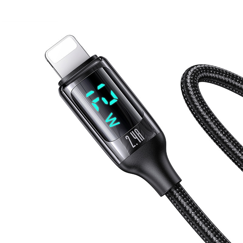 Cablu de date din Nailon cu display, Type-C la Lightning , 12W, 1.2M, Fast Charge, USAMS (US-SJ543) - Negru - 1 | YEO