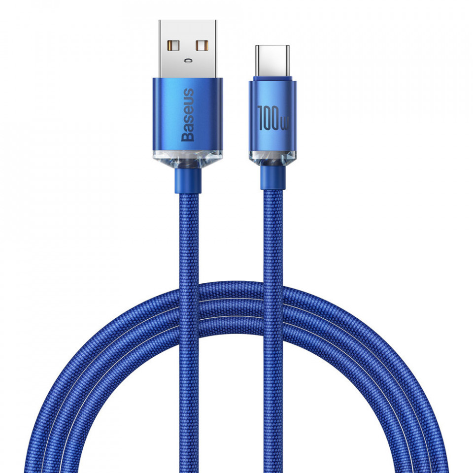 Cablu de date USB la Type-C, 100W, 2m, Baseus Crystal Shine (CAJY000503) - Albastru