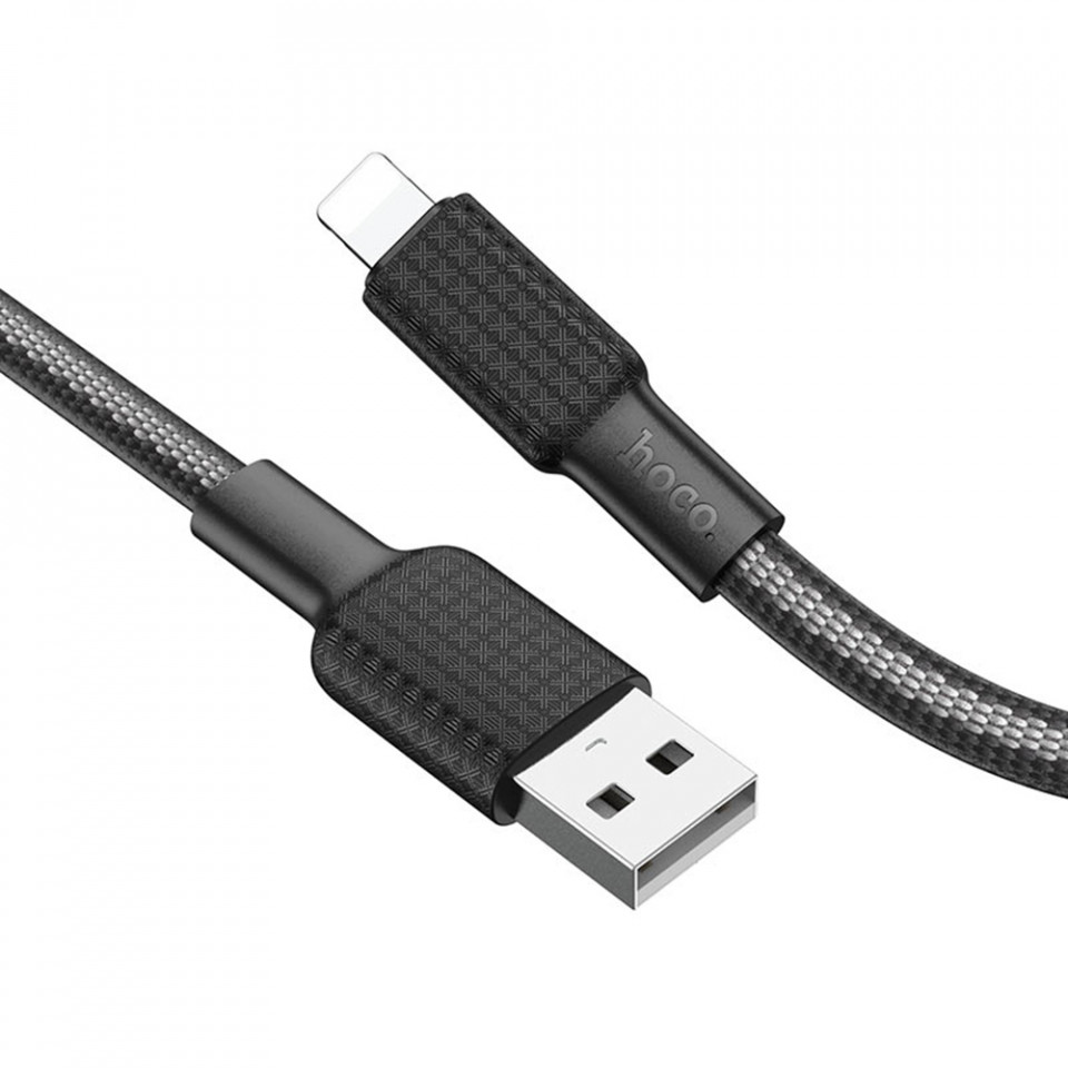 Cablu de date (X69 Jaeger), USB-A to Lightning, 12W, 2.4A, 1.0m, HOCO - Negru / Alb