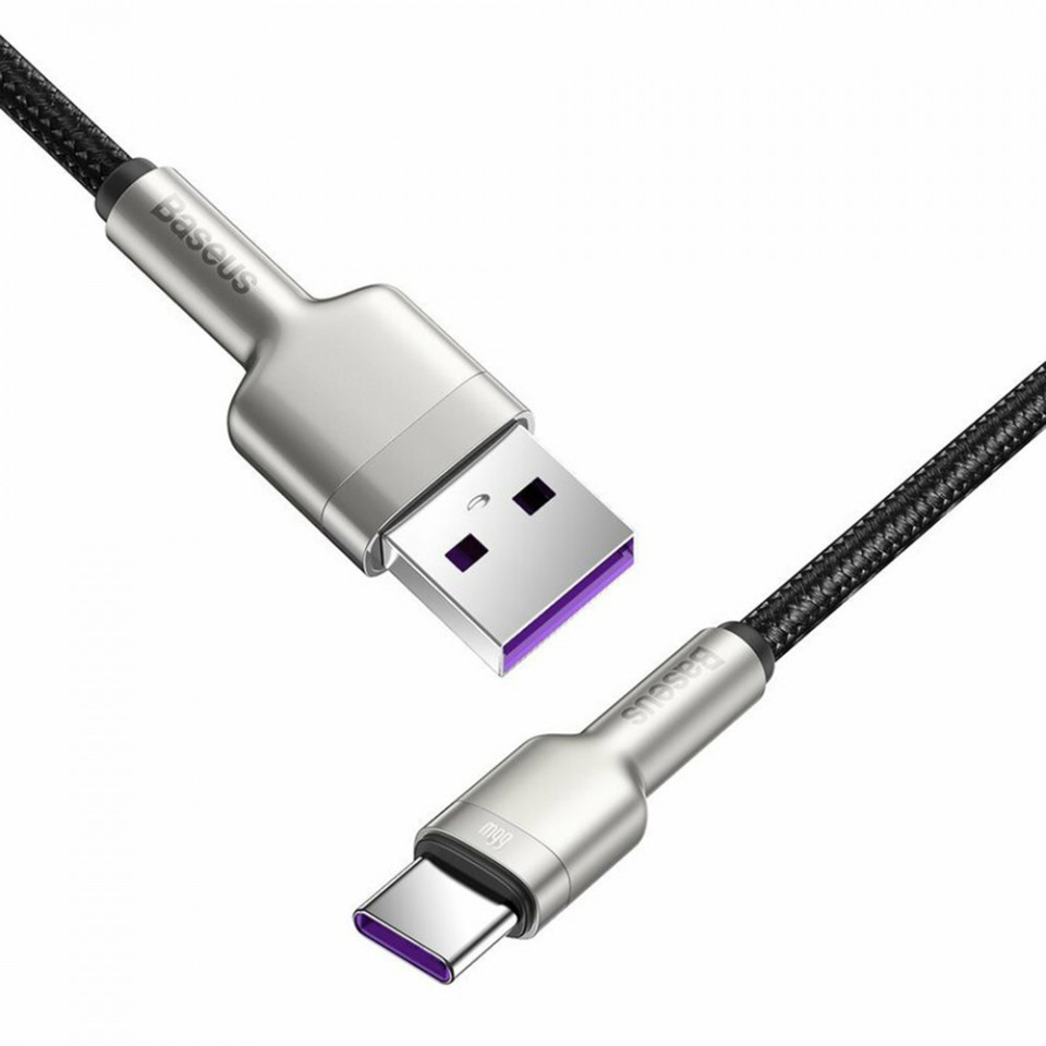 Cablu USB to Type-C, Super Fast Charging, 66W, 6A, 25cm - Baseus Cafule Series Metal (CAKF000001) - Black - 1 | YEO