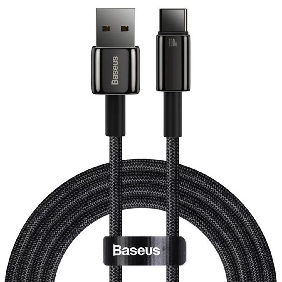 Cablue de Date USB la Type-C 100W, Super Fast Charging, 1m, 480Mbps, Baseus Tungsten Gold, Negru