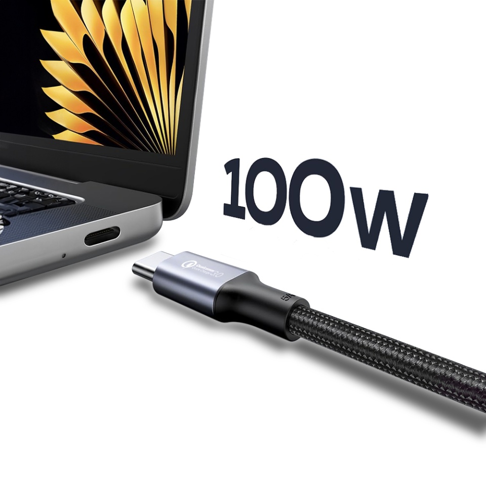 Cablul USB-C la USB-C, Super Fast Charging PD 100W, 480Mbps, Compatibil cu MacBook Pro, iPhone 15, Samsung Galaxy S24/S23/S22, iPad Pro 2022, Dell XPS, Huawei Mate 60, Switch, Pixel 8 Pro, 1m - Negru