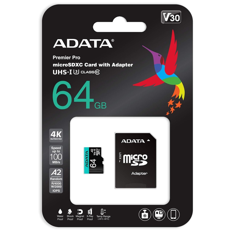 Card de Memorie MicroSDHC, Adapter, Class 10, UHS-I U3, 64GB, Read 100MB/s, Adata, Negru - 7